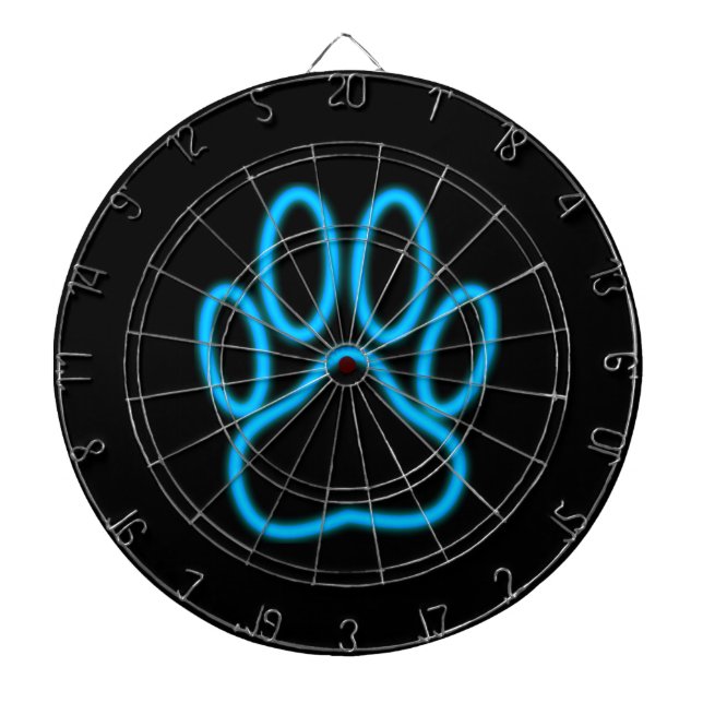 Cible De Fléchettes Empreinte de patte de chien de Néon Bleu (Devant)