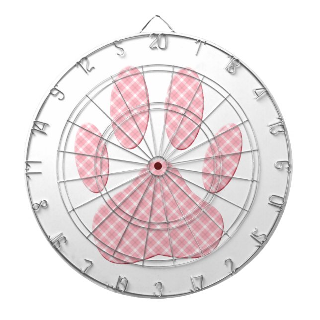 Cible De Fléchettes Empreinte de patte Tartan Rose Et Blanc (Devant)
