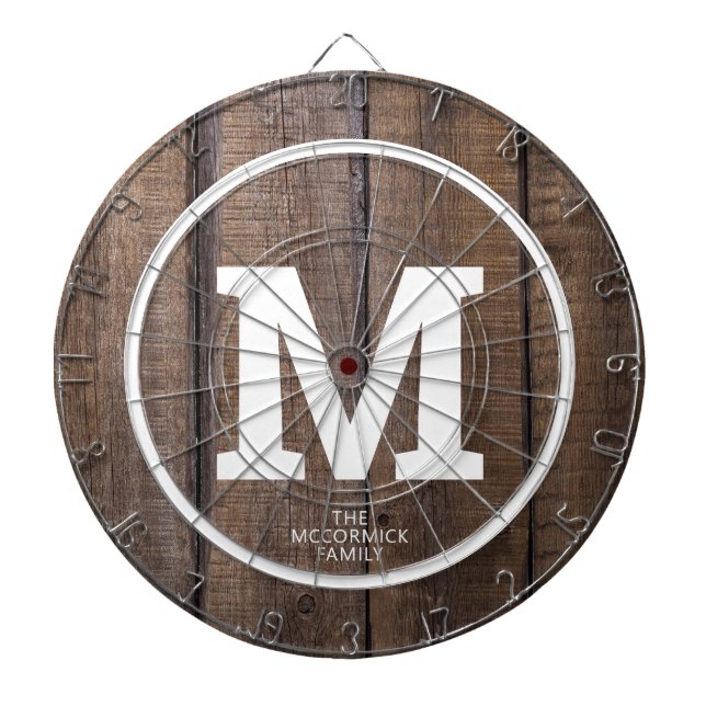 Cible De Fléchettes Famille de bois de grange rustique Monogramme pers (Devant)
