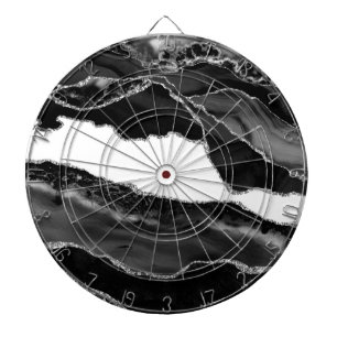Cible De Fléchettes Fausse Agate Marbrée Noir Blanc Pierre Moderne Ten