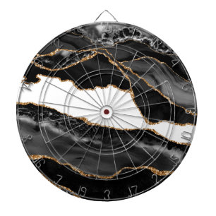 Cible De Fléchettes Fausse Agate Marbrée Pierre Luxueuse Noire Élégant