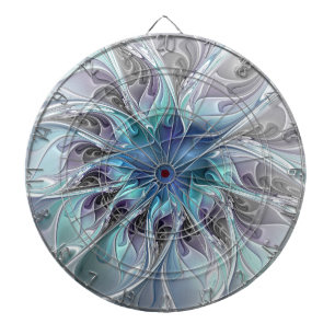 Cible De Fléchettes Fleur Abstraite Fractale Moderne Avec Bleu