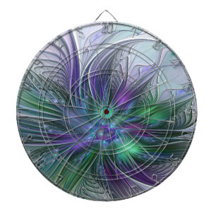 Cible De Fléchettes Fleur verte abstraite moderne fractale violette