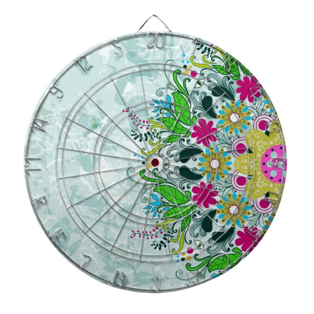 Cible De Fléchettes Flore colorée demi-cercle rétro (Devant)