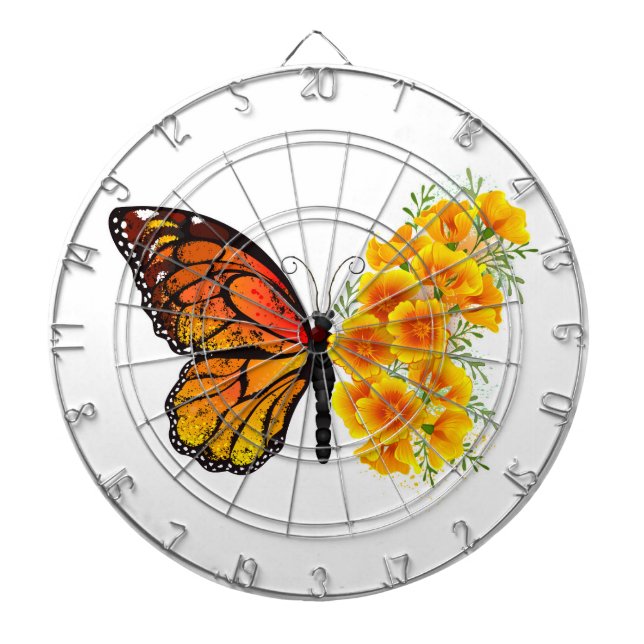 Cible De Fléchettes Flower Butterfly with Yellow California Poppy (Devant)