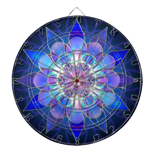 Cible De Fléchettes Fractale bleue de mandala de fleur (Devant)
