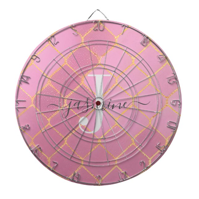 Cible De Fléchettes Glitter Monogramme Script Girly Rose Et Or (Devant)