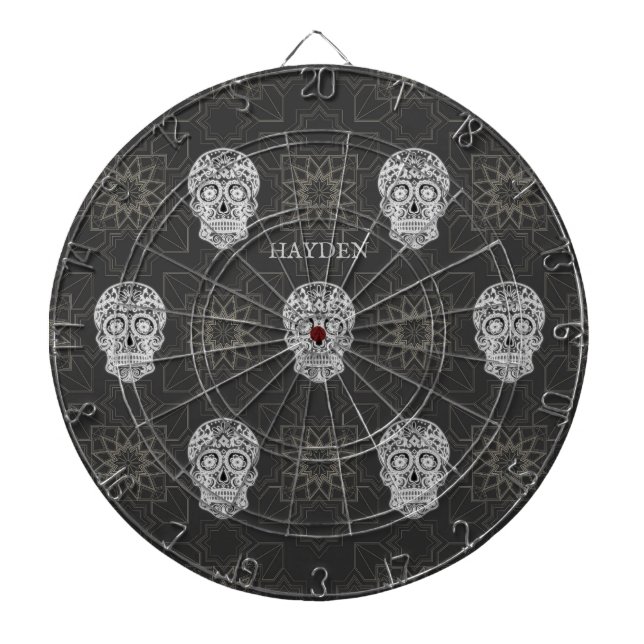 Cible De Fléchettes Gothic Sugar Skull and Grey Geometric Pattern (Devant)