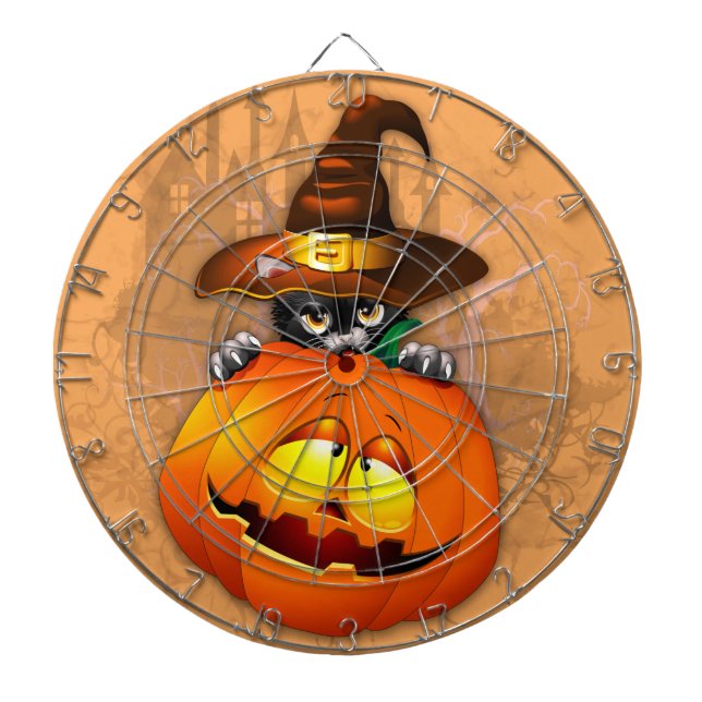 Cible De Fléchettes Halloween Cute Kitty Witch et ami Citrouille (Devant)