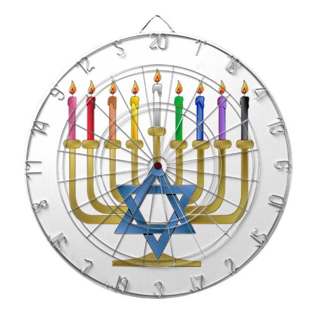 Cible De Fléchettes Hanoukka Rainbow Candles Gold Menorah (Devant)