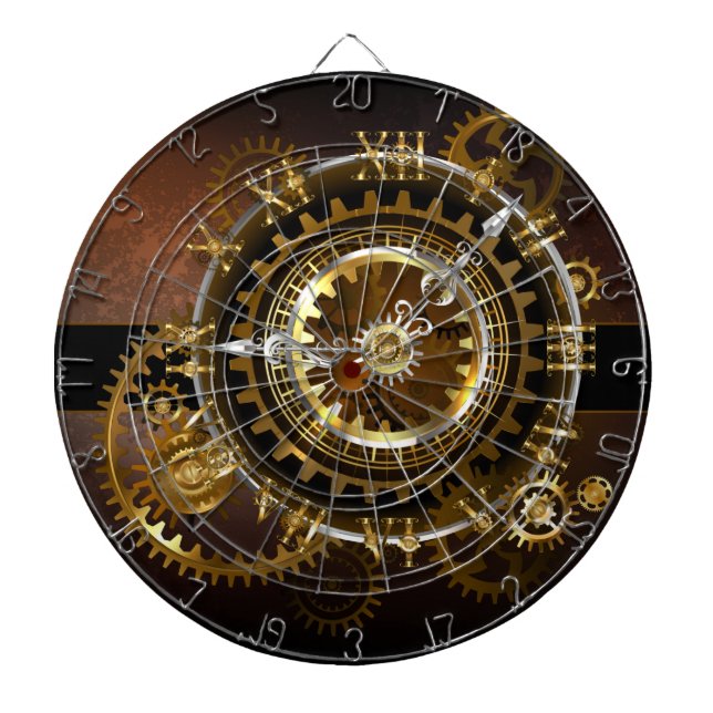 Cible De Fléchettes Horloge Steampunk avec des engrenages anciens (Devant)