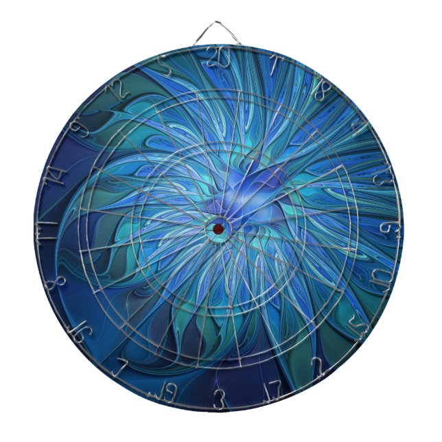 Cible De Fléchettes Imaginaire Fleur Bleue Motif, Art Fractal Abstrait (Devant)