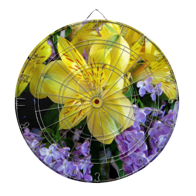 Cible De Fléchettes Jaune et Fleurs Lilac Violettes (Devant)