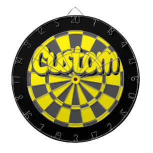 Cible De Fléchettes Jaune, Gris Charbon Et Design Personnalisé Noir Am