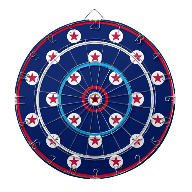 Cible De Fléchettes Jeu Patriotique Nuit Rouge Blanc Bleu Étoiles Rayu (Devant)