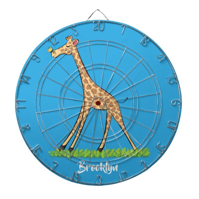 Cible De Fléchettes Jolie girafe avec dessin animé de papillon (Devant)