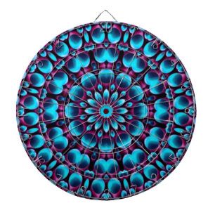 Cible De Fléchettes Kaléidoscope bleu vintage de fractale de tuyaux