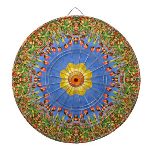 Cible De Fléchettes Kaléidoscope vintage de bleu de jaune orange de