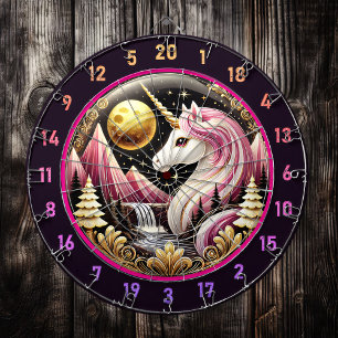 Cible De Fléchettes La licorne rose est fière au clair de lune