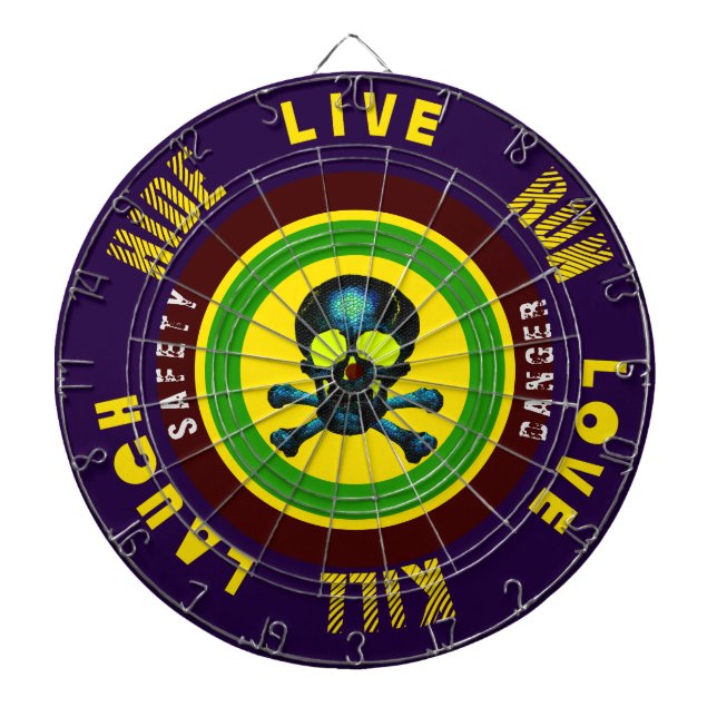 Cible De Fléchettes Live Laugh Love Run Kill Hide Blue Skull (Devant)