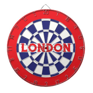 Cible De Fléchettes LONDRES Blanc, Bleu Marine Et Rouge (texte modifia