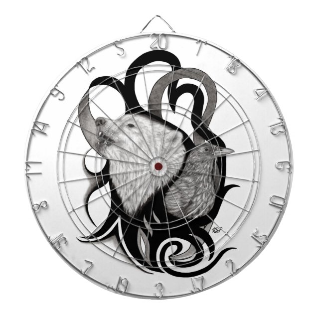 Cible De Fléchettes Loup blanc avec art tribal coréen (Devant)