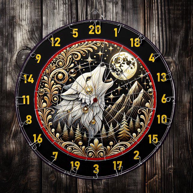 Cible De Fléchettes Loup Blanc hurle sous la lune brillante (Créateur téléchargé)