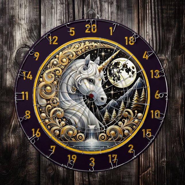Cible De Fléchettes Lueurs Unicorne Blanche dans l'élégance Lune (Créateur téléchargé)