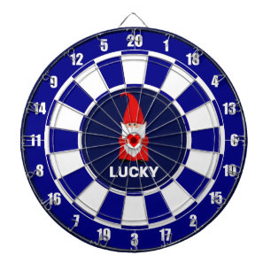 Cible De Fléchettes Lutin chanceux avec cœur sur fond bleu et blanc