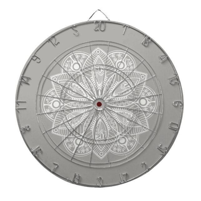 Cible De Fléchettes Mandala blanc exotique sur Arrière - plan gris (Devant)