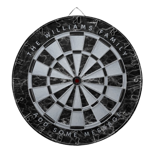 Cible De Fléchettes Marbre noir Faux Argent Foil Nom de famille Classi (Devant)