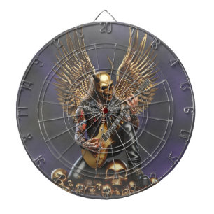 Cible De Fléchettes Metal Gitarrist Tête de mort Aile Dartboard