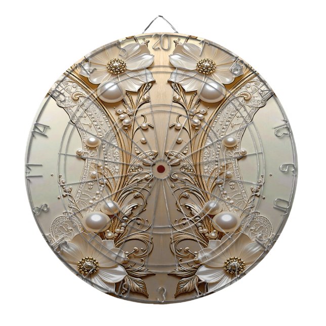 Cible De Fléchettes Modern White Flowers Pearls Dartboard (Devant)