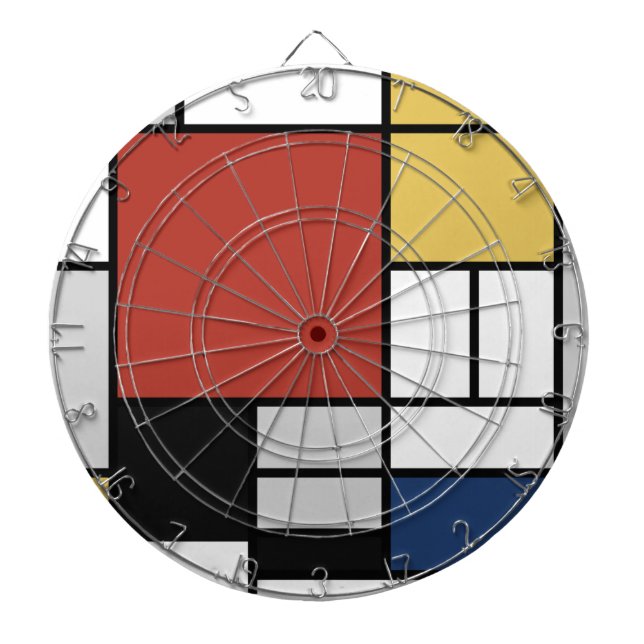 Cible De Fléchettes Mondrian Peinture Rouge Plane Jaune Noir Gris Bleu (Devant)