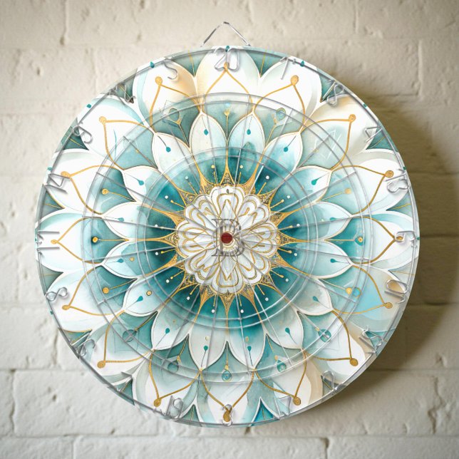Cible De Fléchettes Monogramme Blue Turquoise or Floral Mandala (Créateur téléchargé)