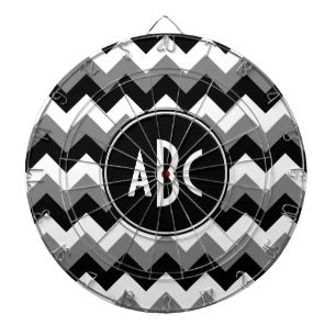 Cible De Fléchettes Monogramme gris, noir et blanc à motif zigzag