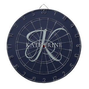 Cible De Fléchettes Monogramme moderne élégant Script Marine Bleu