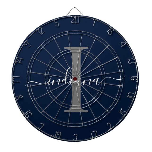Cible De Fléchettes Monogramme Nom Initial Script Bleu Marine (Devant)