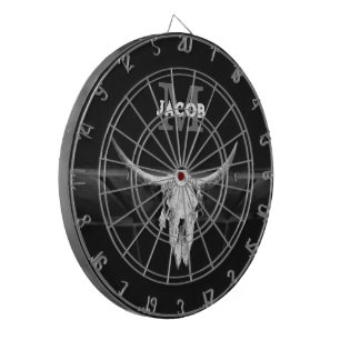 Cible De Fléchettes Monogramme Rustique Occidental Noir Et Blanc Taure