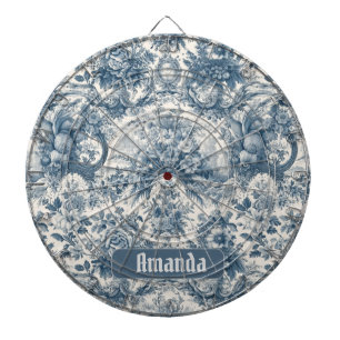 Cible De Fléchettes monogramme vintage fleuri Blue toile de jouy