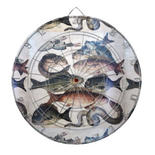 CIBLE DE FLÉCHETTES MOSAÏQUES ROMAINES ANTIQUES, POISSONS, ESPACE DE V