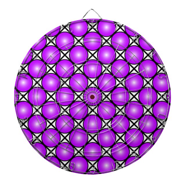 Cible De Fléchettes Motif en treillis noir blanc Magenta points roses (Devant)