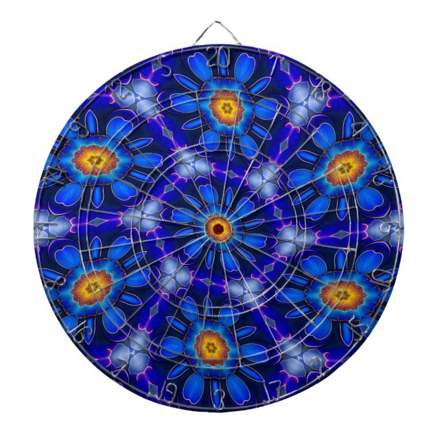 Cible De Fléchettes Motif Fleurs bleues Abstraites (Devant)