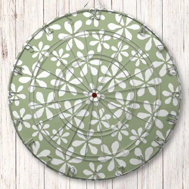 Cible De Fléchettes Motif moderne Sage vert et blanc Fleur simple (Modern Sage Green and White Simple Flower Pattern Dart Board)
