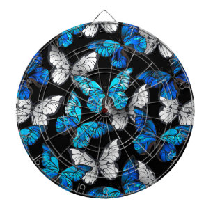 Cible De Fléchettes Motif sans couleur foncée avec papillons bleus Mor