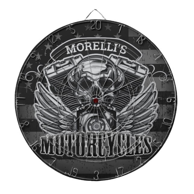 Cible De Fléchettes Motocyclette crâne américaine personnalisée (Devant)