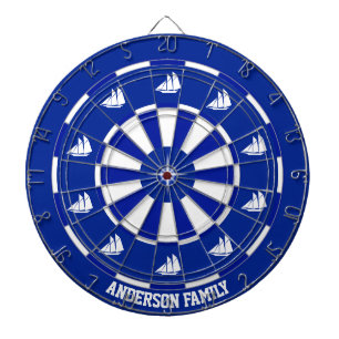 Cible De Fléchettes Navires nautiques sur fond bleu marine et blanc