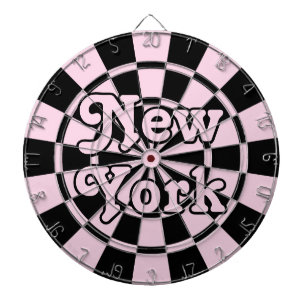 Cible De Fléchettes NEW YORK Rétro Moderne Rose Clair et Noir