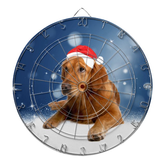 Cible De Fléchettes Noël Mignonne Golden Retriever Chien Santa Hat Nei (Devant)