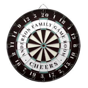 Cible De Fléchettes Noir Blanc & Bleu Monogramme de la salle de jeux